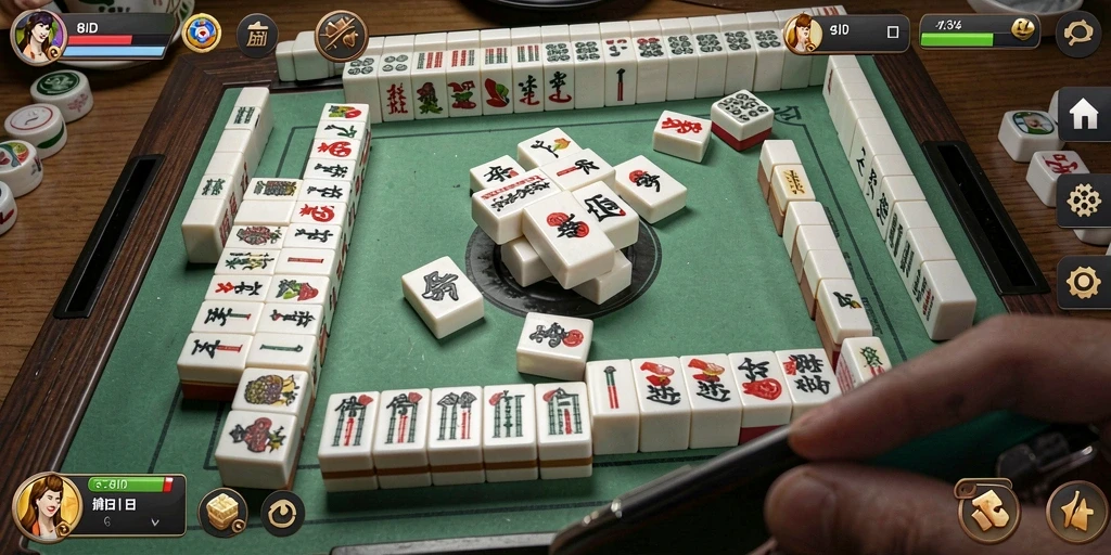 Gameplay menarik dari 8ID yang menampilkan pertarungan Mahjong.