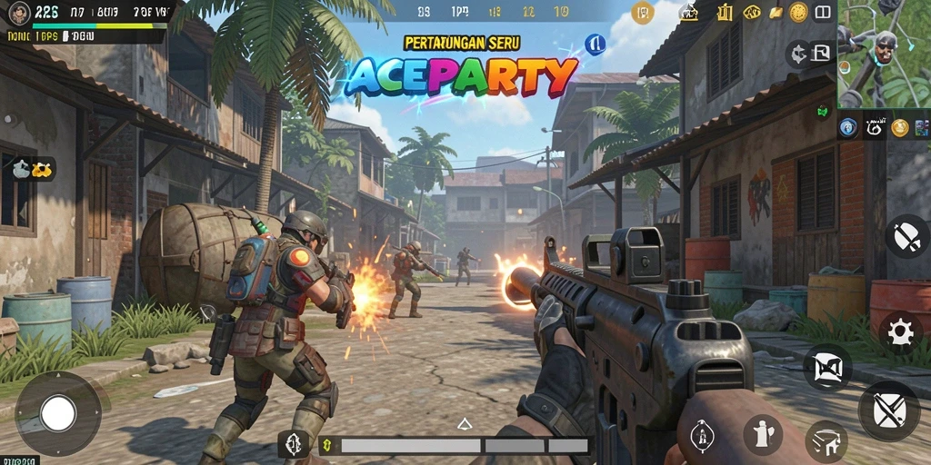 Screenshot menampilkan aksi pertempuran seru dalam ACEPARTY.