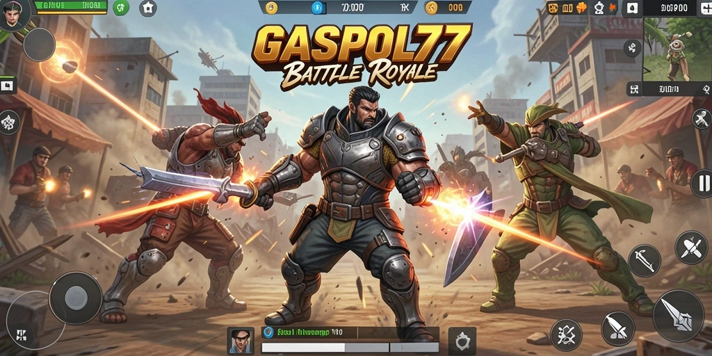 Screenshot gameplay GASPOL77 menampilkan aksi tembak-menembak yang intens di arena.