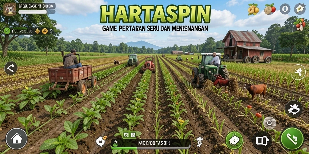 Tampilan gameplay HARTASPIN yang menarik dengan aktivitas bertani.