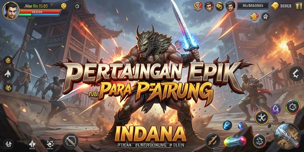 Screenshot utama INDAAA menampilkan pertarungan seru dan karakter yang menakjubkan.