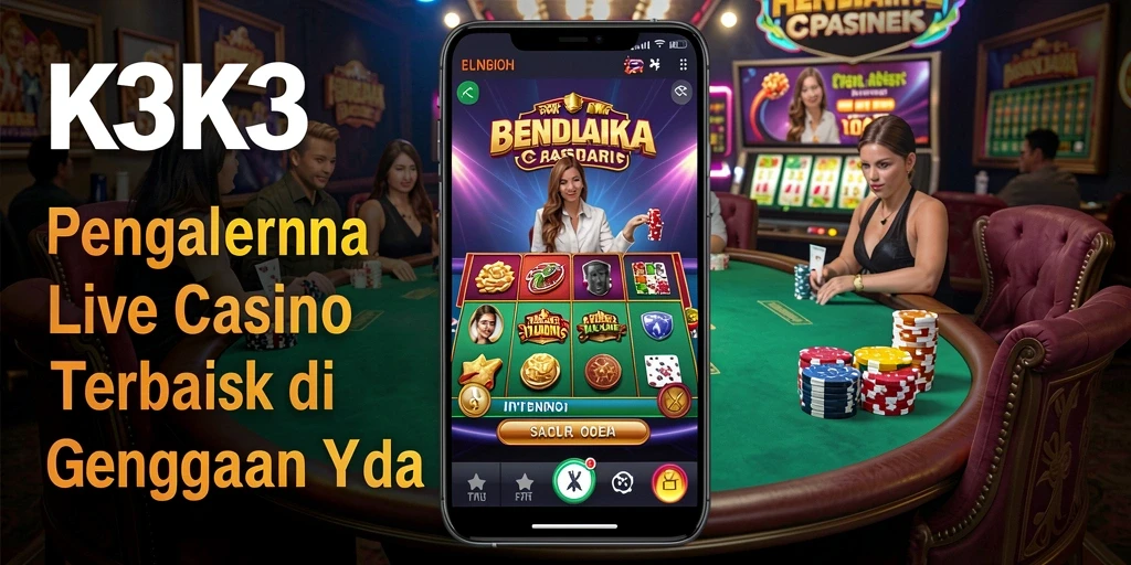 Tampilan gameplay K3K3 dengan dealer langsung dan suasana kasino yang menyenangkan.