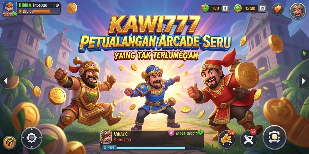 Screenshot utama KAWI777 menampilkan aksi gameplay Arcade yang penuh warna dan dinamis.