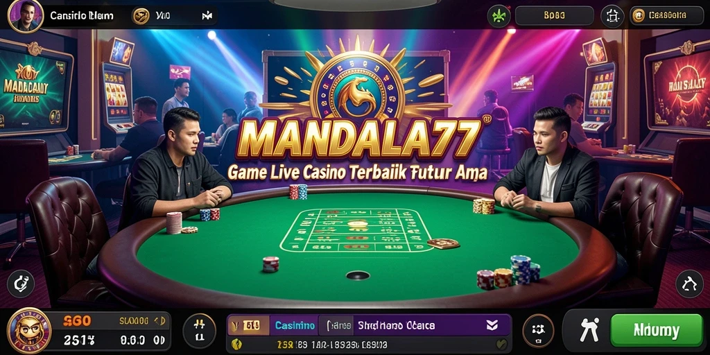 Screenshot gameplay MANDALA77 menampilkan dealer langsung dan suasana kasino yang menawan.