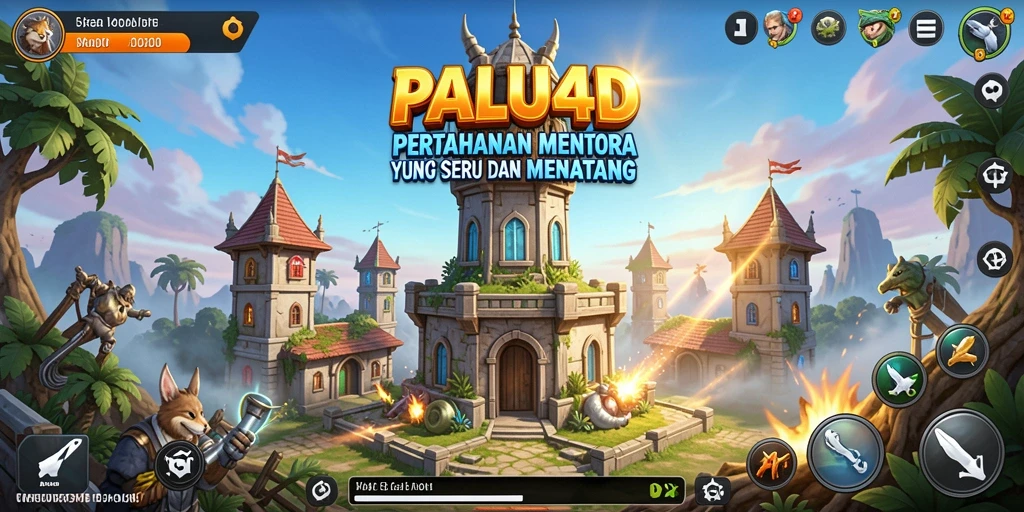 Tampilan menara dan musuh dalam gameplay <strong>PALU4D</strong> yang menegangkan.