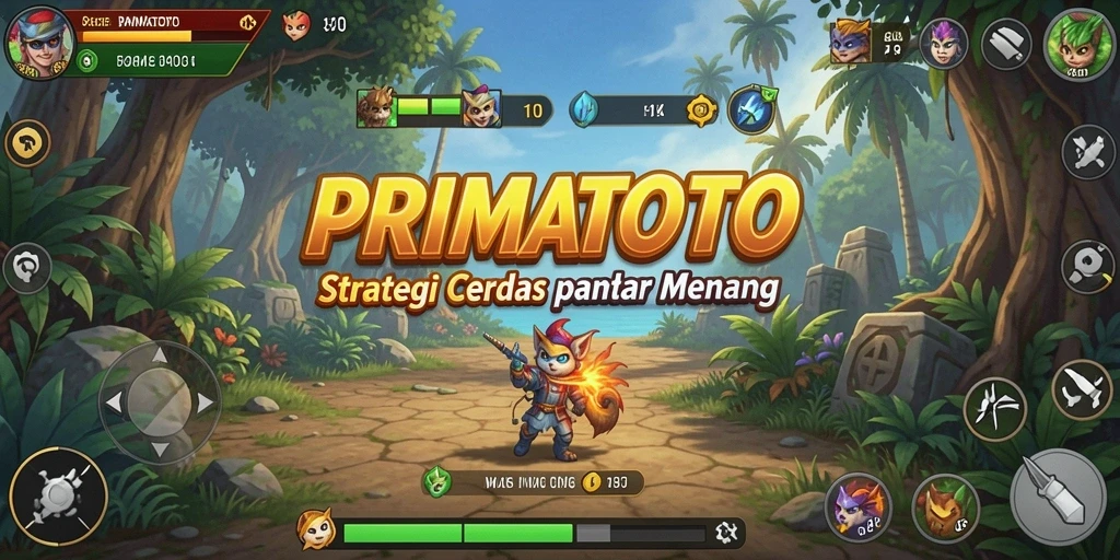 Screenshot gameplay <strong>PRIMATOTO</strong> menunjukkan pertempuran strategi yang mendebarkan.
